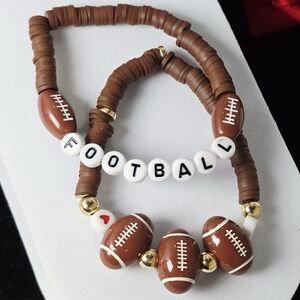 Football Heishi Bracelet Stack Set of 2 Brown White Team Spirit Game Day Glam
